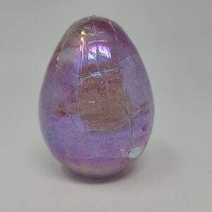 OBG Pink Iridescent Egg Paperweight Signed 1992 Vintage 3.25" Ornamental Crackle